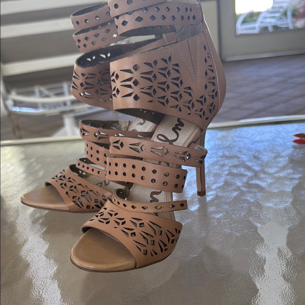 Sam Edelman Tan Laser-Cut Heels
